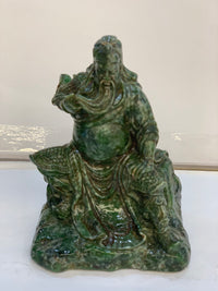 Hand-Carved Natural Landscape Jade Guan Gong Statue - 3.9