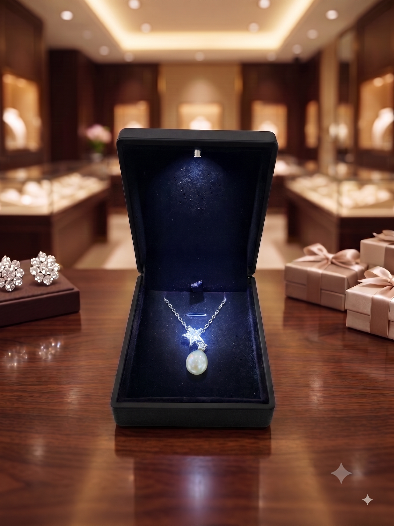 Celestial Star White Pearl Pendant Necklace, Luxury Self-Reward Jewelry for Women, Elegant Starry Necklace Gift for Yourself