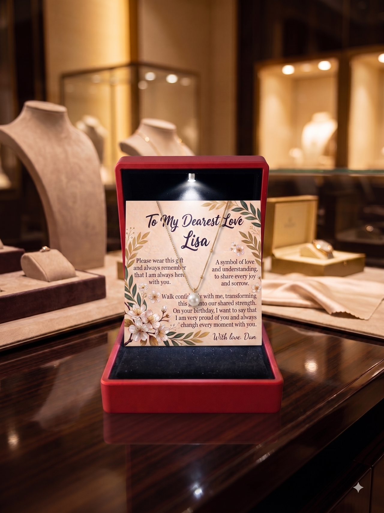 Personalized Love Necklace for Wife or Girlfriend, Custom Name Necklace Gift with Message Card, Anniversary Birthday Jewelry Gift for Her