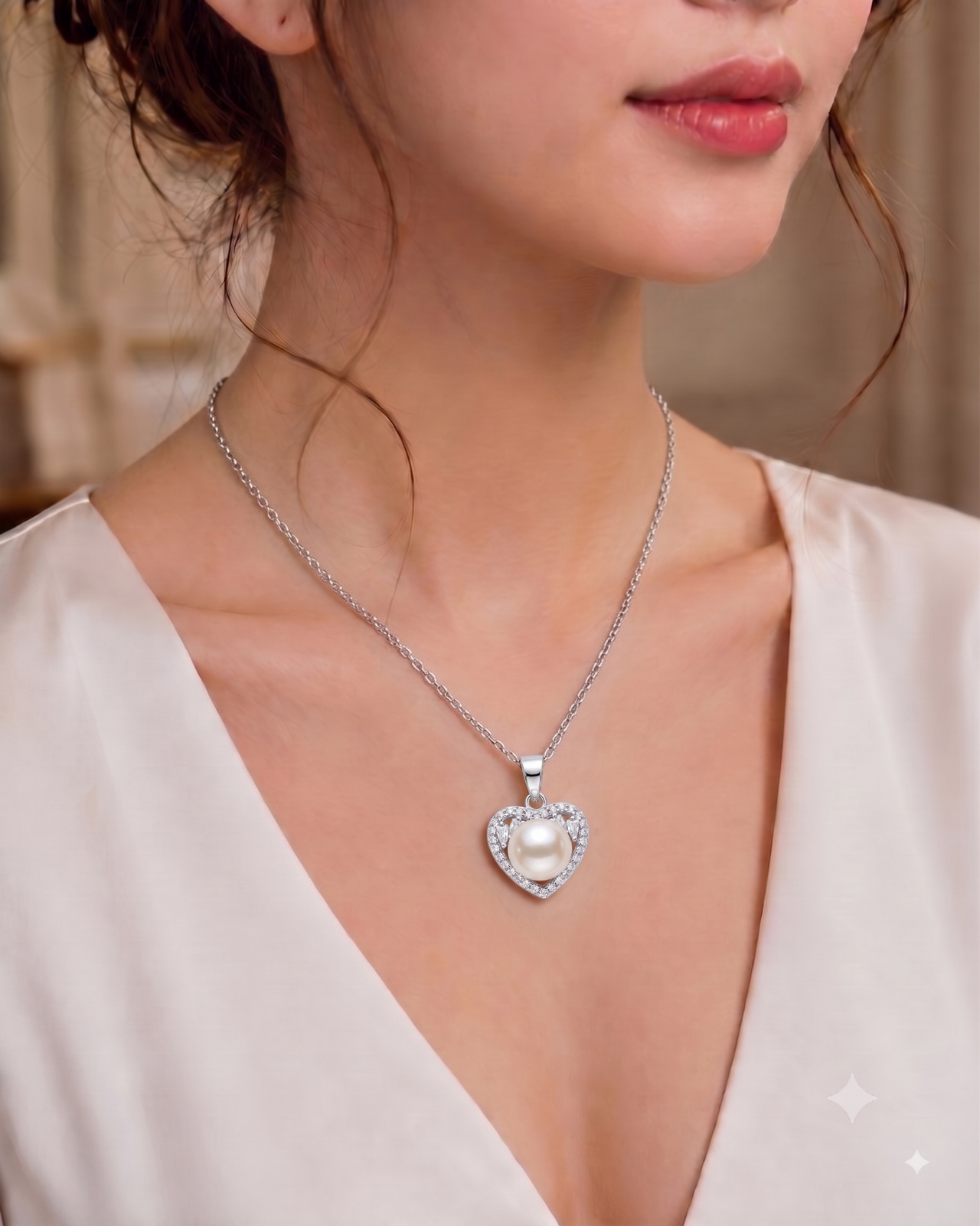 Heart-Shaped White Pearl Pendant Necklace, Luxury Self-Reward Jewelry for Women, Romantic Heart Necklace Gift for Yourself