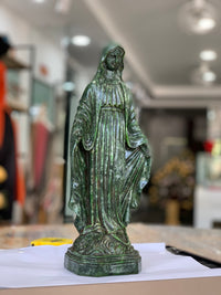Hand-Carved Natural Landscape Jade Virgin Mary Statue - 13.4