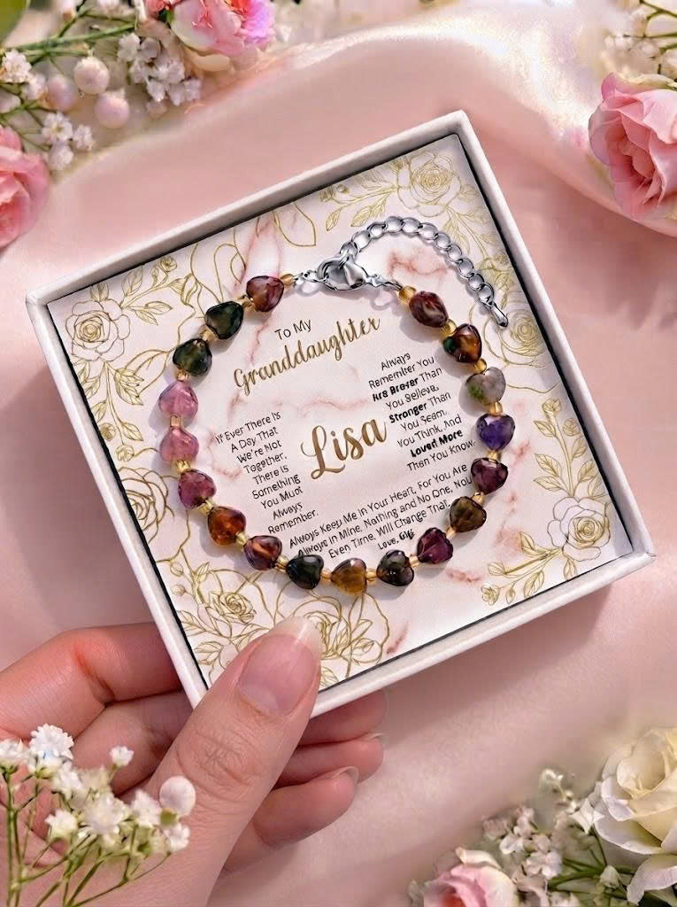 Custom Granddaughter Bracelet, Personalized Heart Crystal Bracelet, To My Granddaughter Gift Box