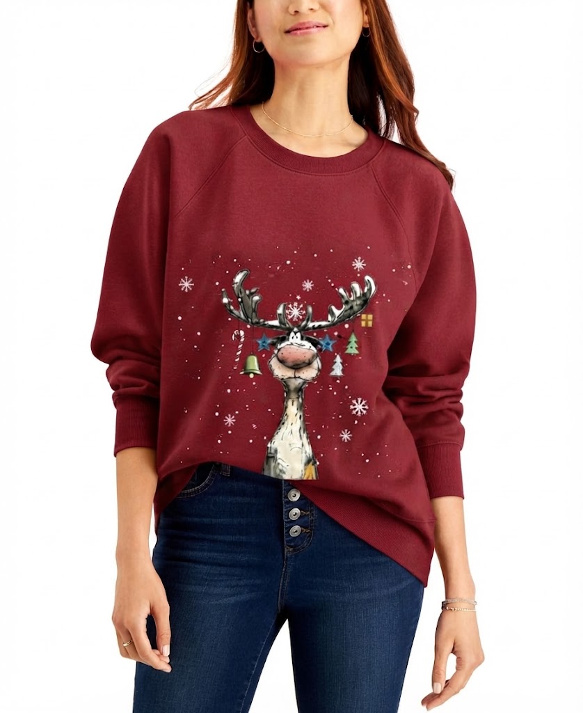 Cute Reindeer Holiday Sweatshirt, Festive Christmas Shirt