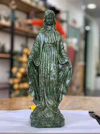 Hand-Carved Natural Landscape Jade Virgin Mary Statue - 13.4