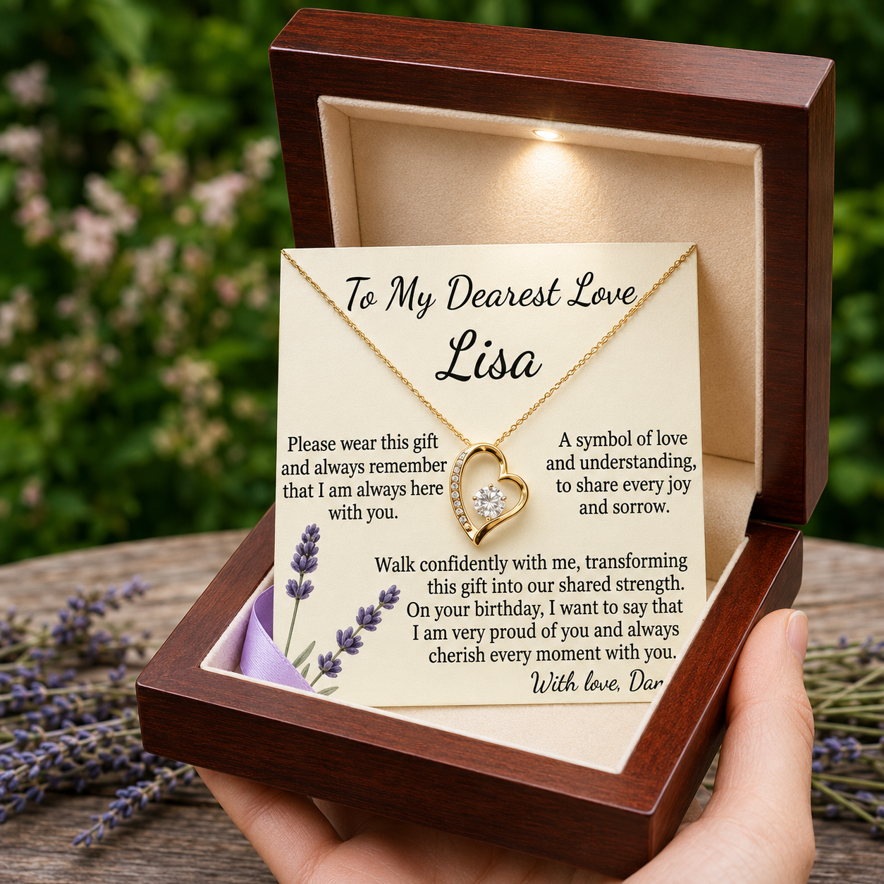 Personalized Love Necklace for Wife Girlfriend, Custom Name Necklace Gift with Message Card, Anniversary Birthday Jewelry Gift for Her