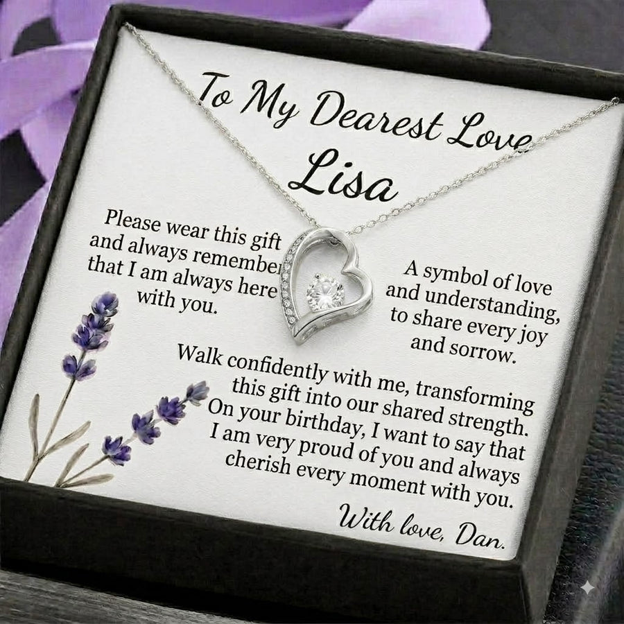 Personalized Love Necklace for Wife Girlfriend, Custom Name Necklace Gift with Message Card, Anniversary Birthday Jewelry Gift for Her