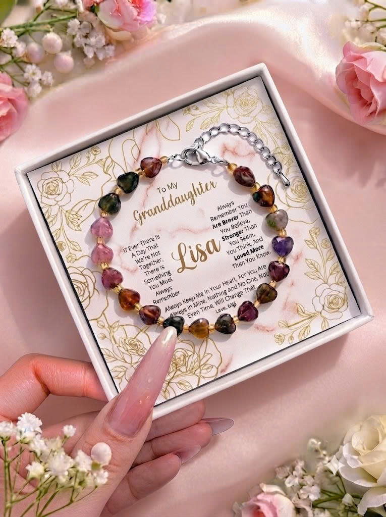 Custom Granddaughter Bracelet, Personalized Heart Crystal Bracelet, To My Granddaughter Gift Box