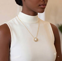 Pave Swirl Gold Pearl Pendant Necklace for Women, Luxury Self-Purchase Jewelry, Classic Woven Necklace