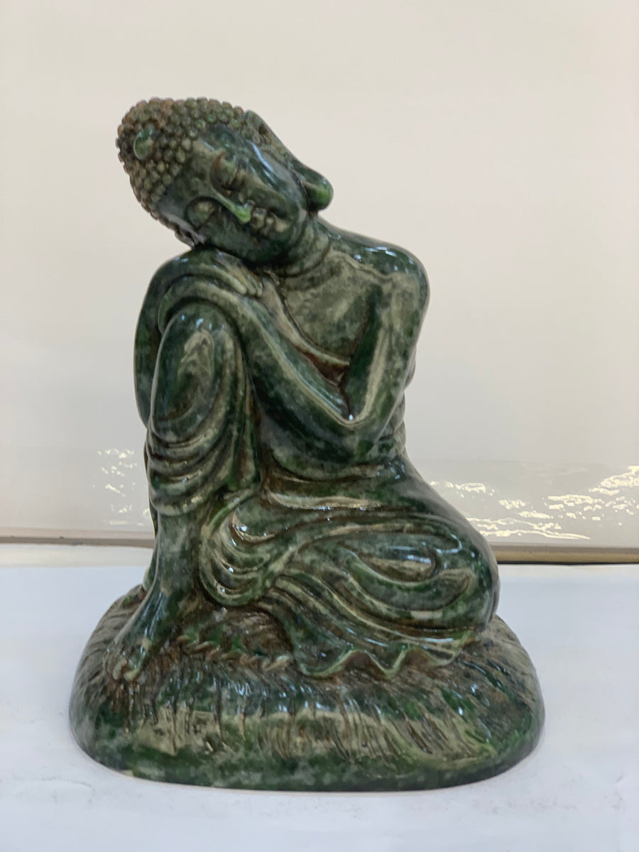Hand-Carved Natural Landscape Jade Amitabha Buddha Statue - 5.1" Peaceful Meditation Buddha Sculpture for Home Altar & Desk (Included Express Air Shipping)