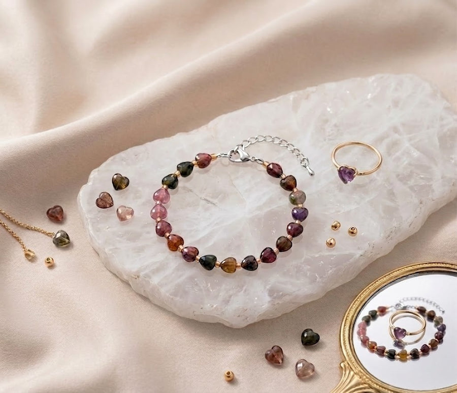 Personalized Heart Stone Bracelet for Daughter, Custom Birthday Message Card Jewelry, Meaningful Gift from Dad, Birthday Gift for Her