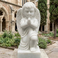 Hand-Carved Natural Stone Praying Angel Statue - 16