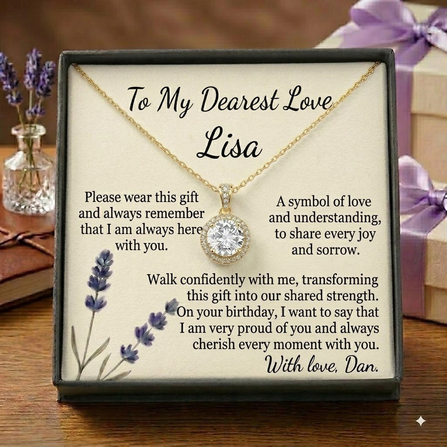 Personalized Love Necklace for Wife Girlfriend, Custom Name Necklace Gift with Message Card, Anniversary Birthday Jewelry Gift for Her