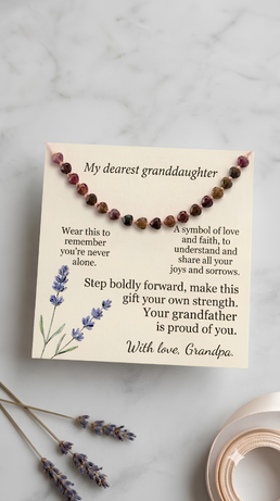 Personalized Heart Stone Bracelet for Granddaughter, Custom Message Card Jewelry, Meaningful Gift from Grandfather,