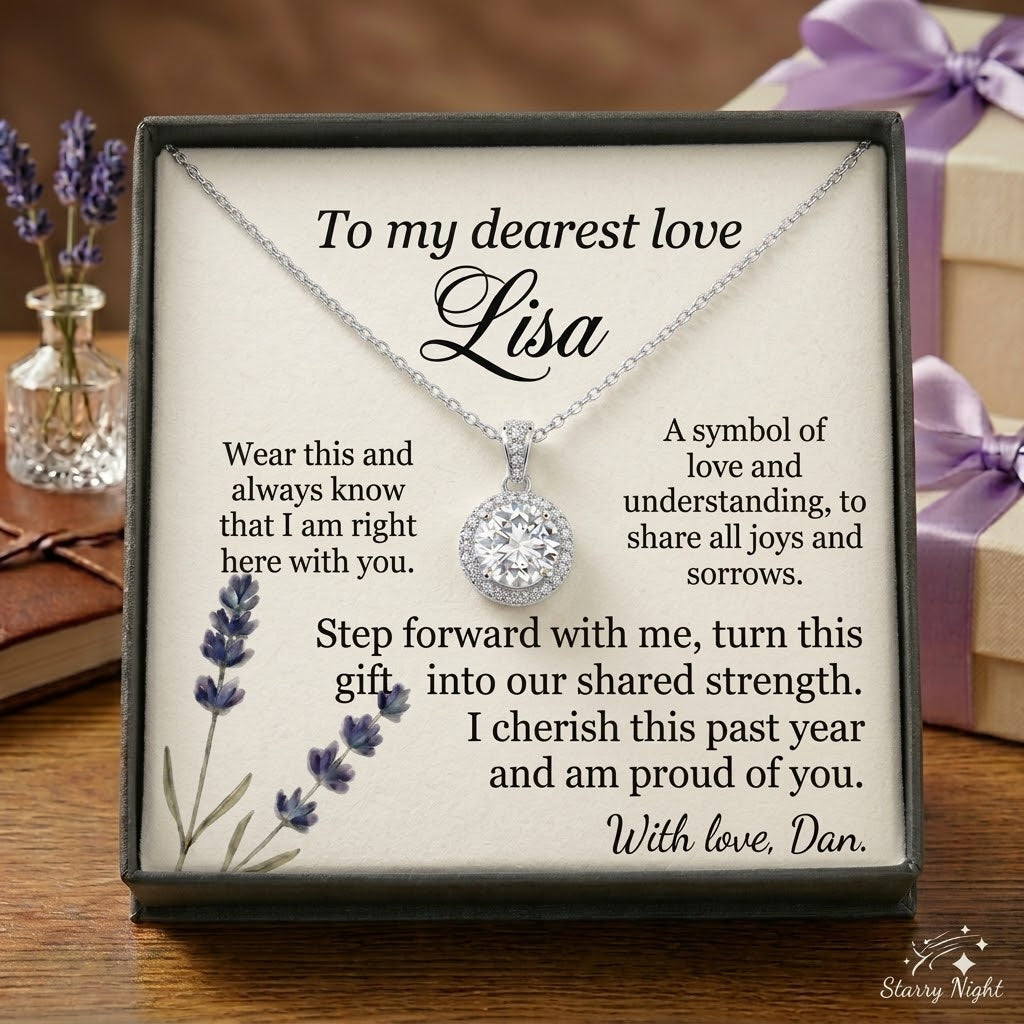 Personalized Love Necklace for Wife Girlfriend, Custom Name Necklace Gift with Message Card, Anniversary Birthday Jewelry Gift for Her